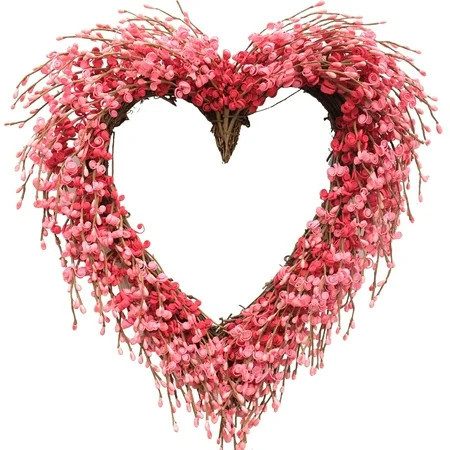 idyllic Heart Wreath Handmade Red Berry Leaves Heart Shaped Wreath Rustic Twig for Door Decorative 18 Inches Wedding Valentine's Day Decoration | Walmart (US)