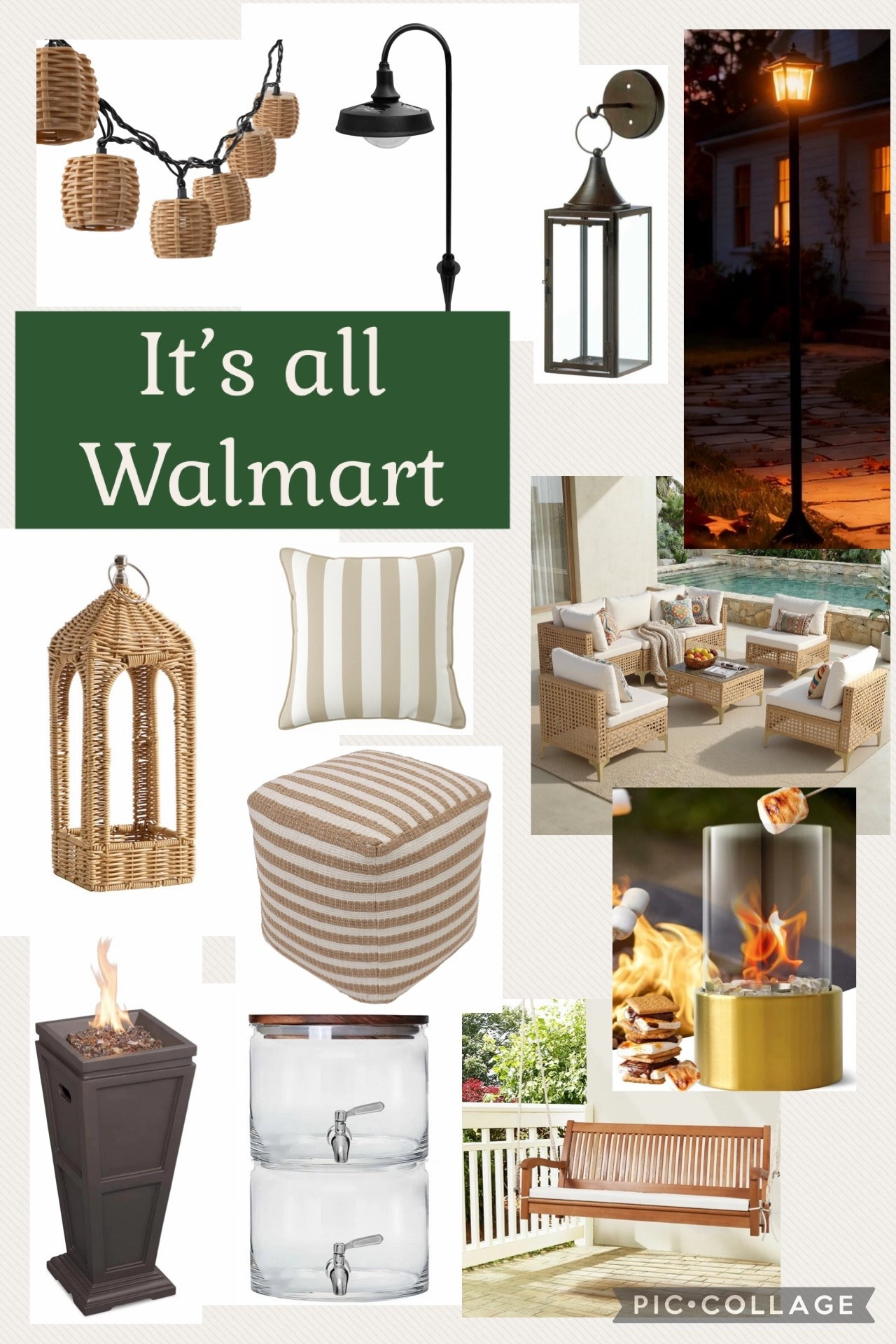 It’s all Walmart and super affordable!! 

Outdoor summer spring patio backyard porch lantern solar light posts pouf drink dispenser patio set pillow string lights 

#LTKHome #LTKMothersDay #LTKSeasonal