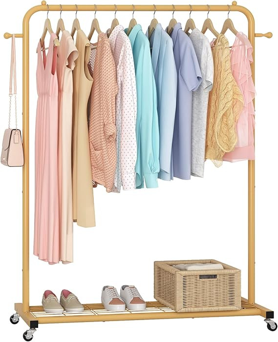 Sywhitta Clothes Rack on wheels, Clothing Rack with Bottom Mesh Storage Shelf,Sturdy Metal Frame,... | Amazon (US)