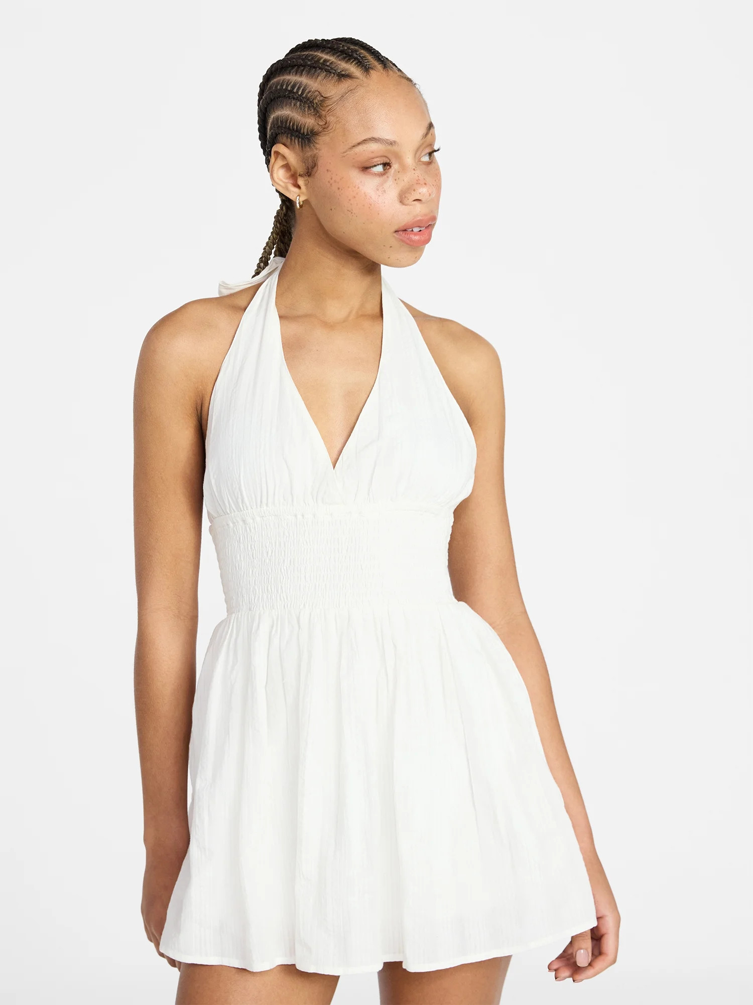 No Boundaries Smocked Cotton Halter Mini Dress, Women's XXS-XXL | Walmart (US)