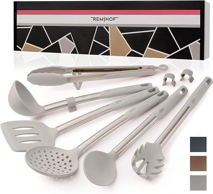 REMIHOF Kitchen Utensil Set - 6 Piece Nonstick Silicone and Stainless Steel Cooking Utensils & Sp... | Amazon (US)