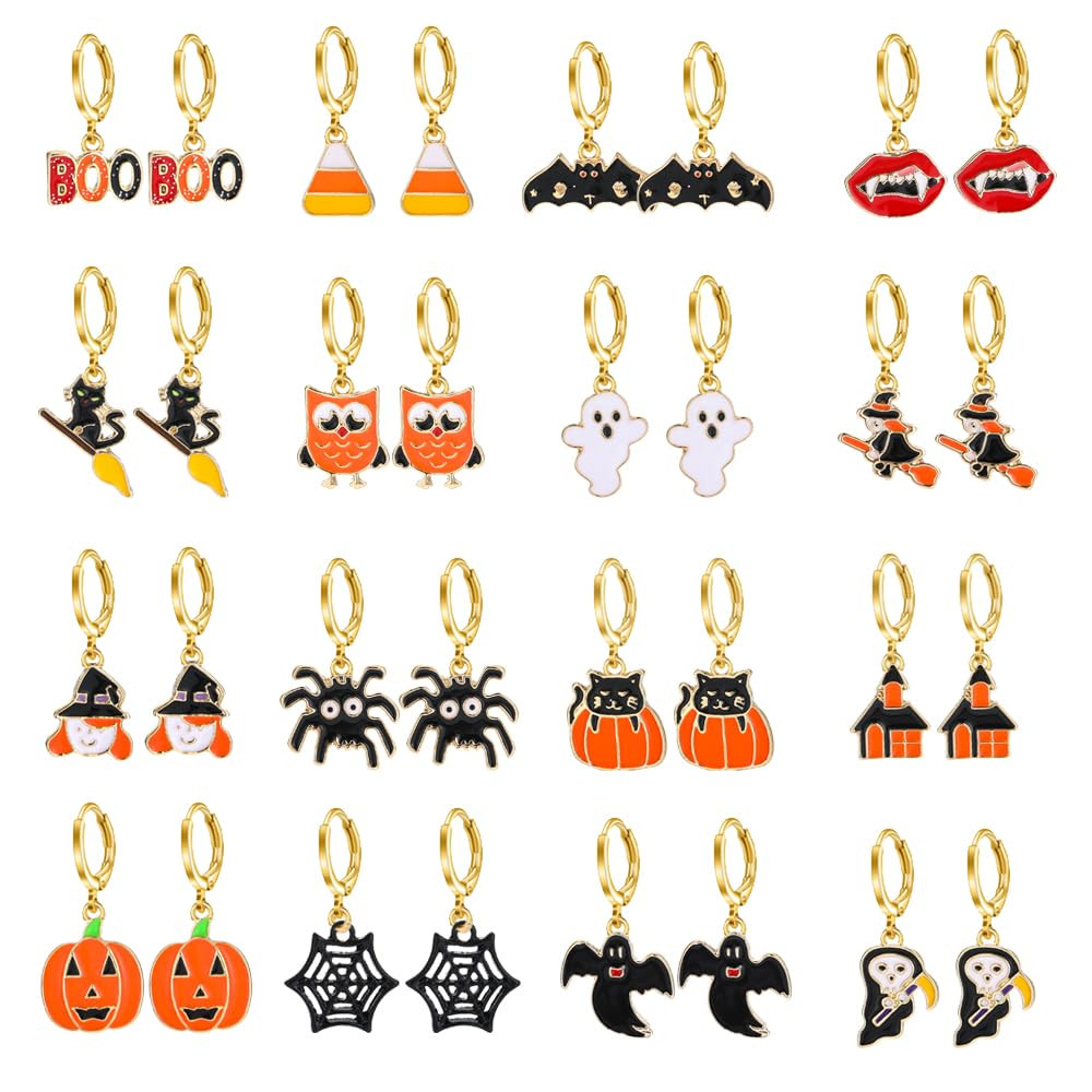 Yoshow 16 Pairs Hypoallergenic Halloween Earrings for Women Teen Girls Dangle Drop Hoop Earrings ... | Amazon (US)