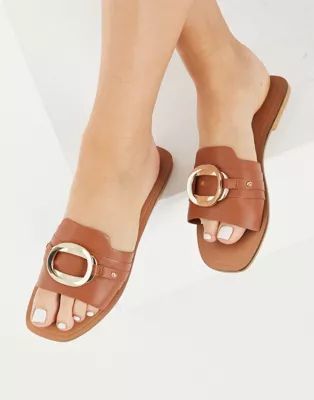 ASOS DESIGN Formal leather sandals with trim in tan | ASOS (Global)