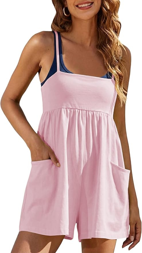 Amazon.com: TAQCUX Womens Summer Strappy Romper - Adjustable Strap Hot Shot Overalls with Pockets... | Amazon (US)