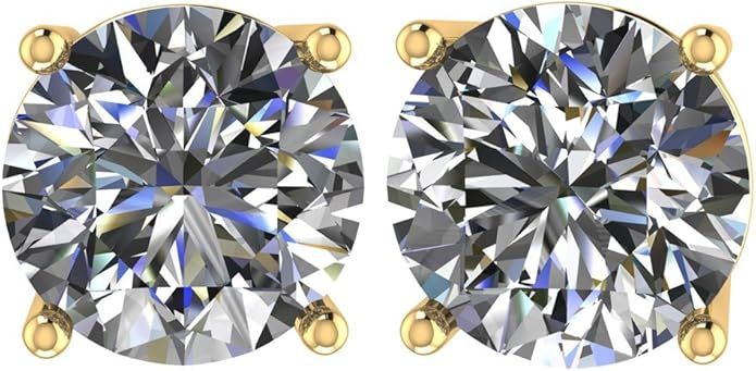 14K Solid Gold Post & Sterling Silver 4 Prong Pure Brilliance Zirconia CZ Stud Earrings 1.00ctw -... | Amazon (US)