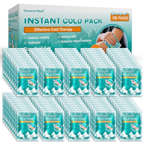 General Medi Instant Ice Cold Pack (4”x 5.5”) – 100 Packs Disposable Cold Therapy Ice Packs for Pain Relief, Swelling, Inflammation, Sprains, Toothache – for Athletes & Outdoor Activities | Amazon (US)