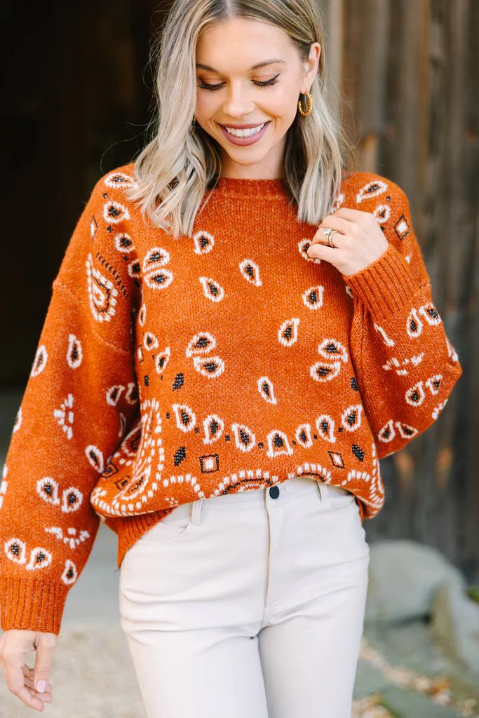 Just My Speed Rust Orange Paisely Sweater | The Mint Julep Boutique