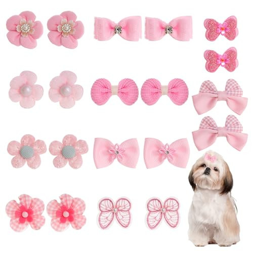 20Pcs Light Pink Small Dog Hair Bows Cute Puppy Dog Bowknot Hair Bow Bulk with Rubber Bands Elastic Lace Rhinestone Pearls Hair Ties Mix Style Handmade Flower Bow Dog Cat (Light Pink, Cute pattern) | Amazon (US)