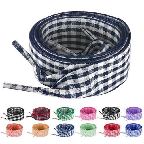 UamGlsob 25MM Gingham Ribbon Shoe Laces, Checkered Plaid Satin Fancy Cute Shoelaces Replacement Strings for Women Sneakers (Navy,39"/100cm) | Amazon (US)