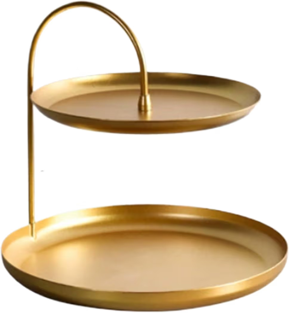 Tiered Round Tray Stand: 2-Tier Round Gold Makeup Organizer with Curved Lip, Tiered Tray Stand fo... | Amazon (US)