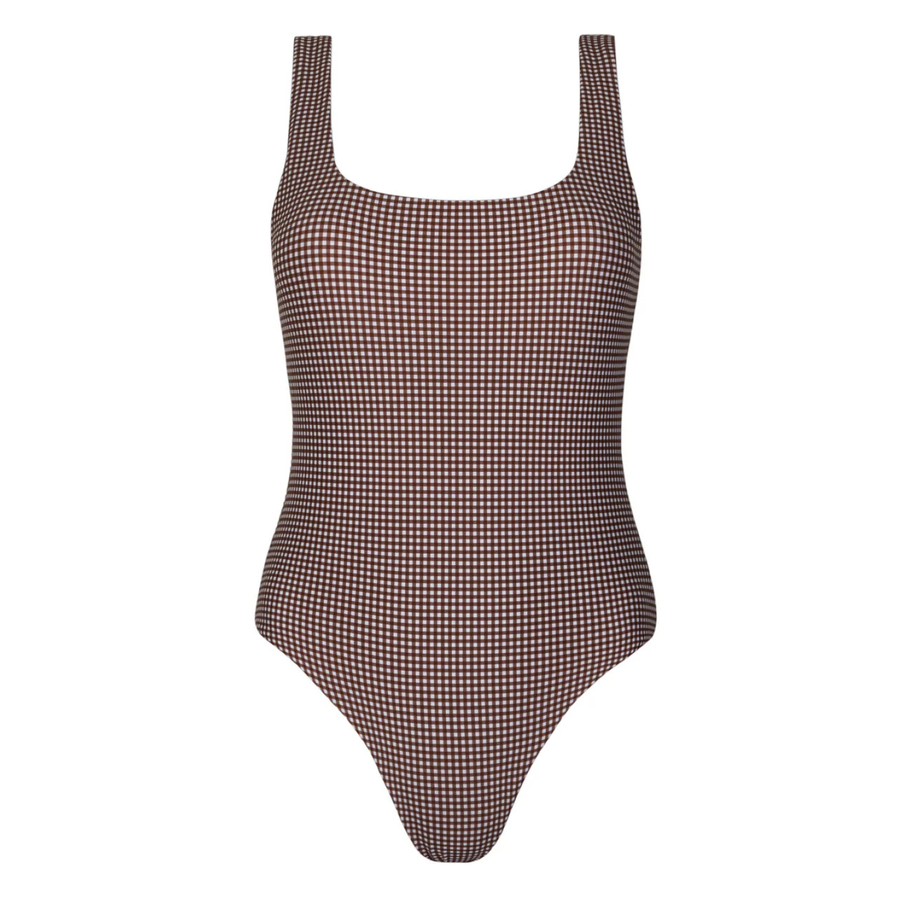 women's cocoa gingham square neck one piece | Minnow