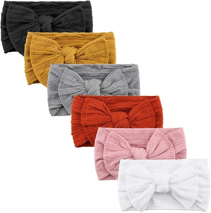 Makone Handmade Baby Nylon Headband with Big Hair Bows Stretchy Headbands for Infant Baby Girls | Amazon (US)