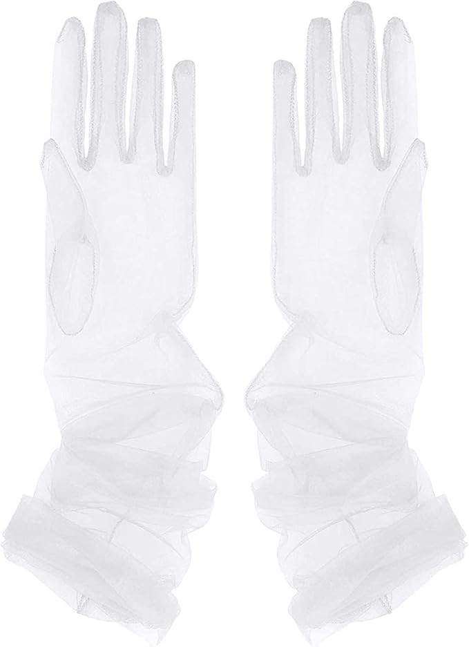 ZUYPSK Women Girls Semi Sheer Tulle Long Gloves Opera Party 1920s Wedding Bridal Mittens | Amazon (US)