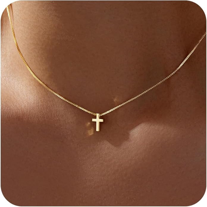 Easter Basket Stuffer Cross Necklace for Women Girls, Dainty 14K Gold Silver Plated Cross Choker ... | Amazon (US)