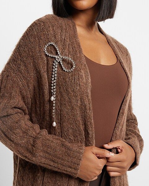 Bow Embellished Cable Knit Duster Cardigan | Express