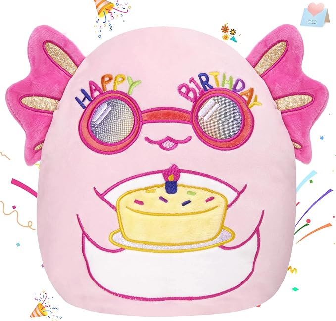 BSTAOFY Happy Birthday Axolotl Soft Plush Pillow Cute Axolotl Stuffed Animal Birthday Party Decor... | Amazon (US)