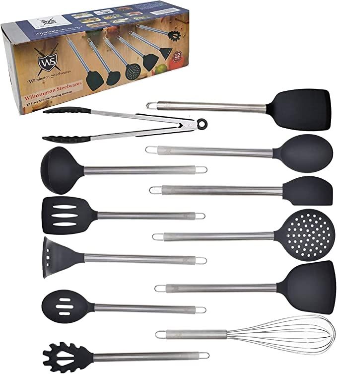Lu Cucina 12 Piece Silicone and Stainless Steel Kitchen Cooking & Serving Utensil Set, Includes S... | Amazon (US)