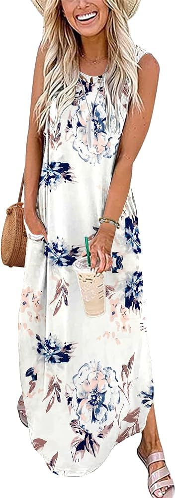 WNEEDU Women's Maxi Dresses 2024 Summer Sleeveless Dress Casual Cover up Loose Sundresses Split T... | Amazon (CA)