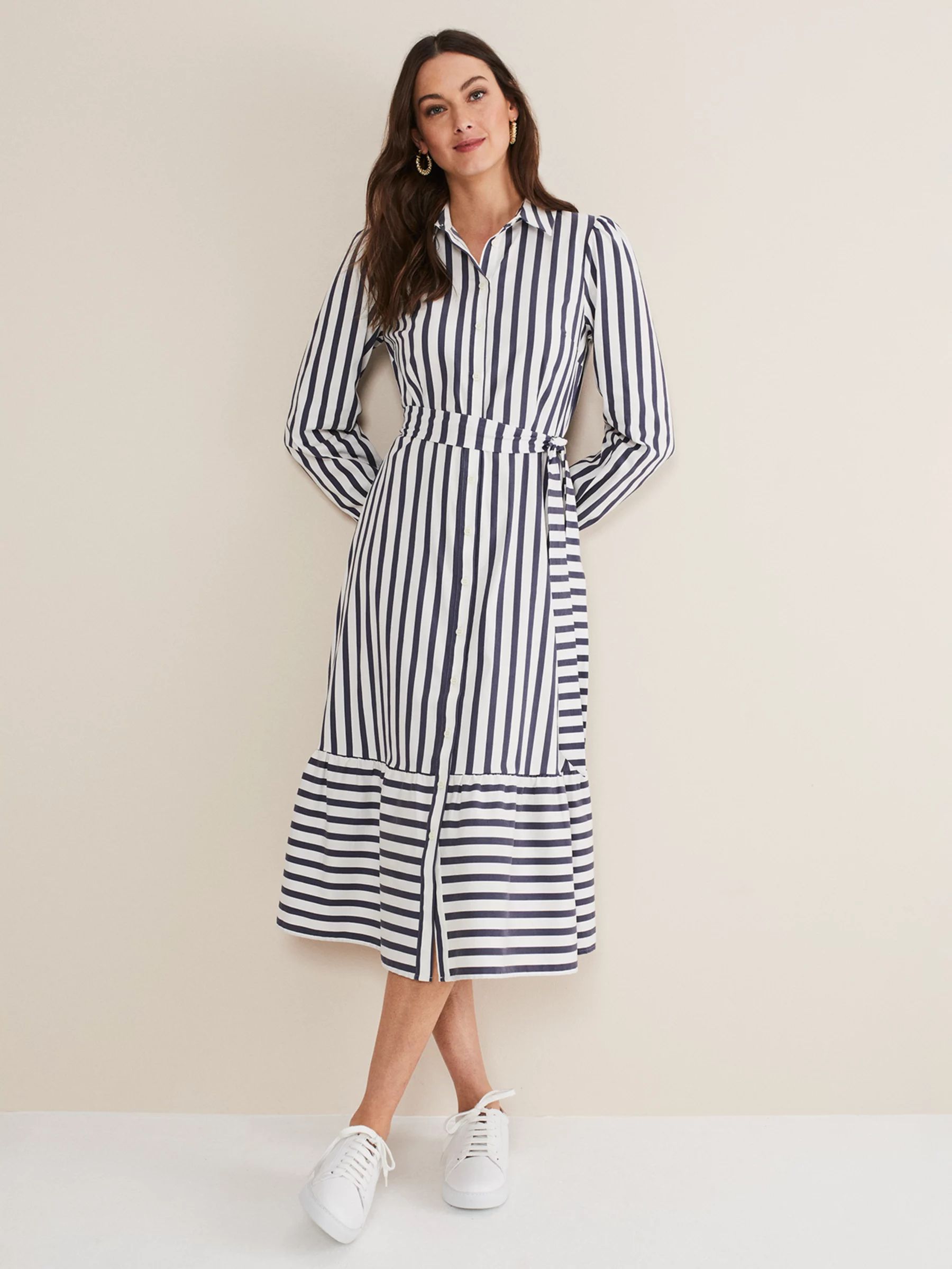 Phase Eight Henley Stripe Midi Dress, Navy/Ivory | John Lewis (UK)