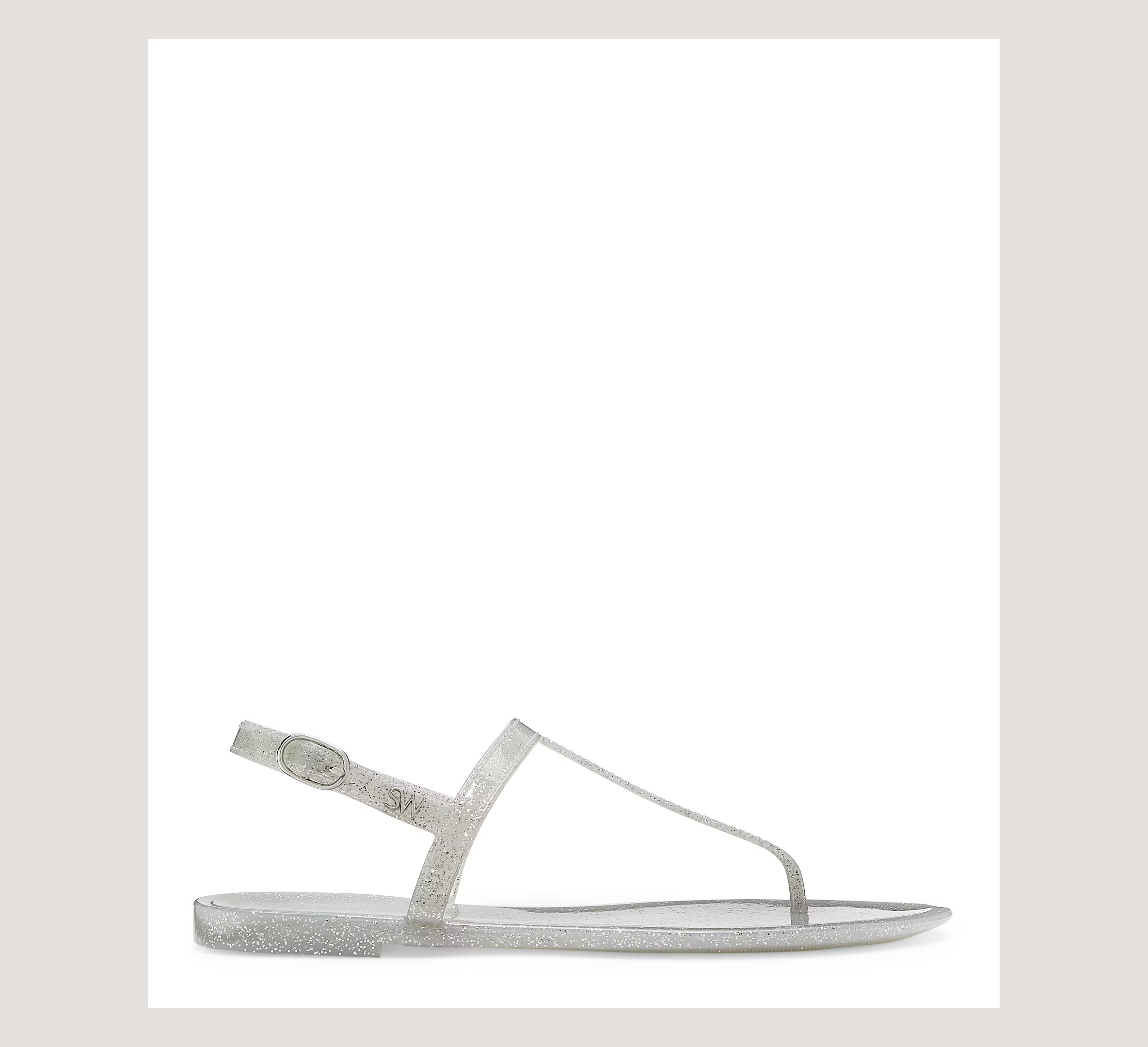 Stuart Weitzman Sallie T-Strap Jelly Sandal The SW Outlet, Silver Glittery Rubber, Size: 8 Medium | Stuart Weitzman (US)