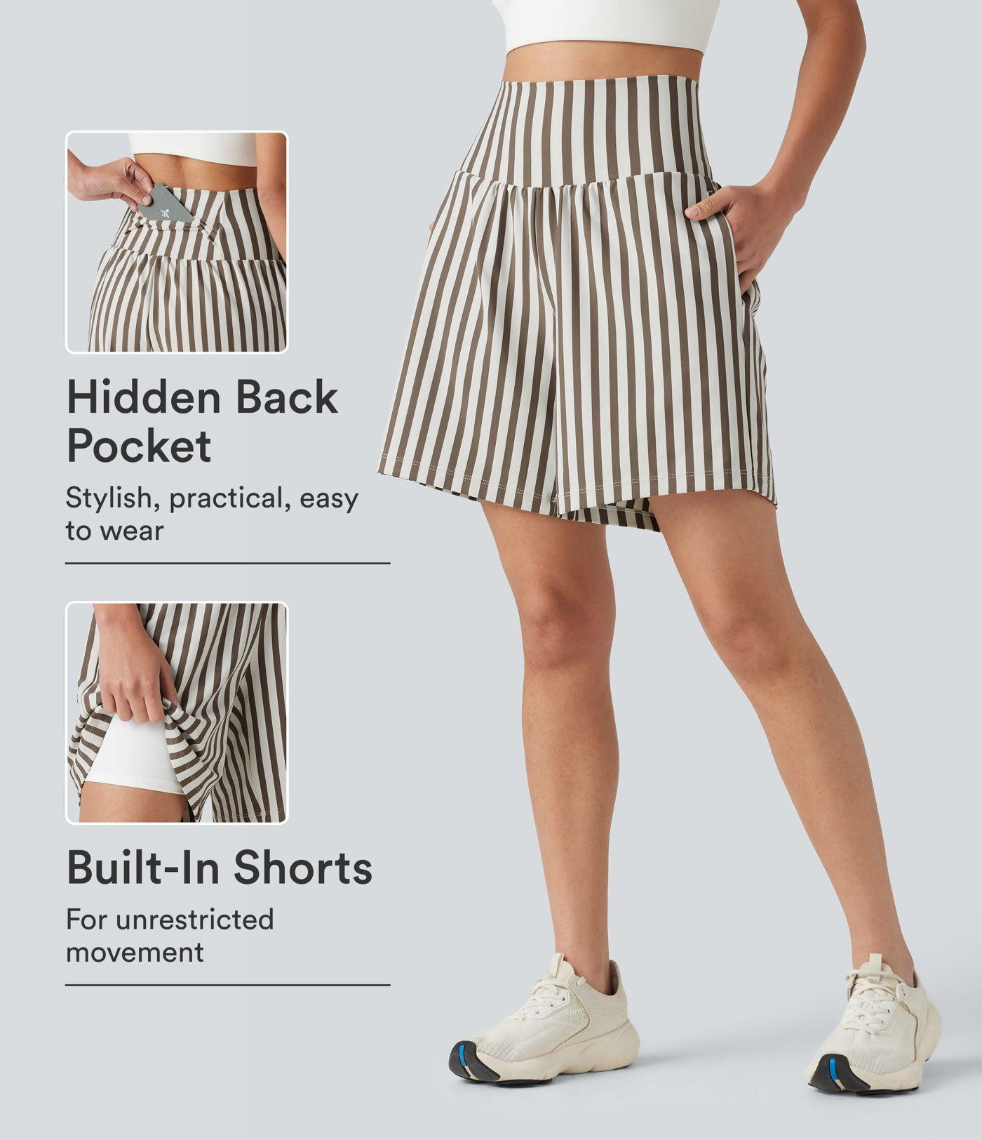 Women\u2019s High Waisted 2-in-1 Stripes Yoga Baggy Shorts 7'' with Pockets - Halara | HALARA