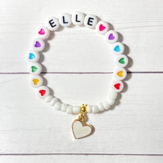 Heart Bracelet | Custom Word | Valentines Day Gift for Kids | Personalized Kids Bracelet | Heart ... | Etsy (US)
