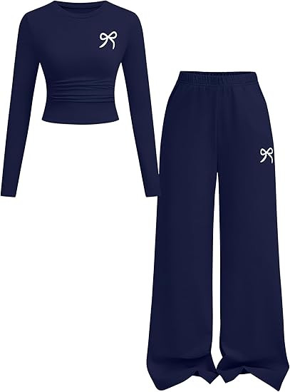 Tween Girls Clothes Long Sleeve Bow Knot Print Top + Wide Leg Pants 2 Piece Outfit Set, Size 7-16... | Amazon (US)