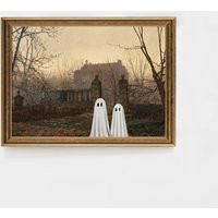 Cute Ghosts At Haunted House, Giclée Prints, Ghost Art, Halloween Wall Decor, Art Print Decor | Etsy (US)