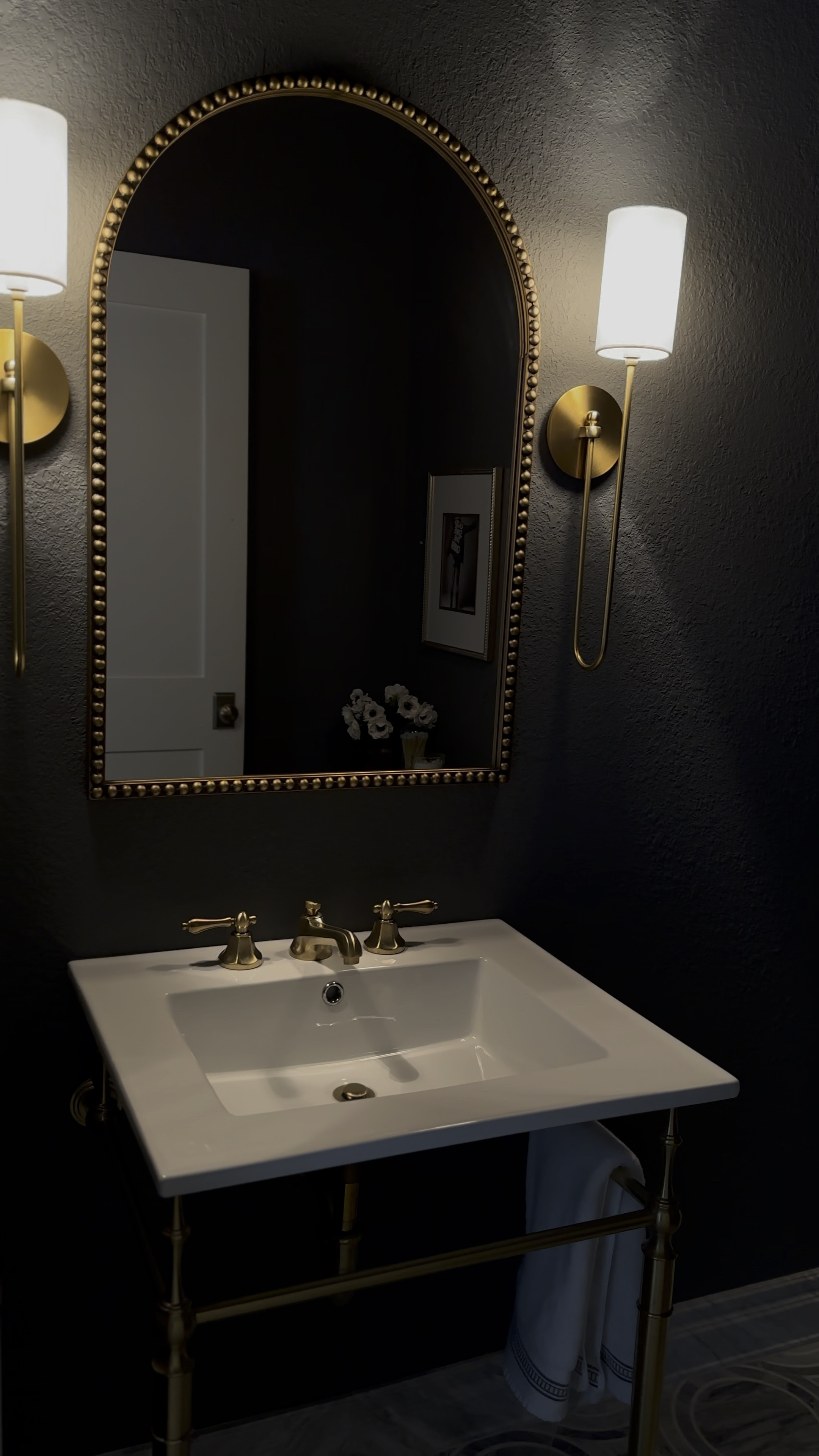 New powder room mirror from Amazon! Love it in a moody space like this and paired with our console sink and sconces!

#LTKsalealert #LTKstyletip #LTKhome