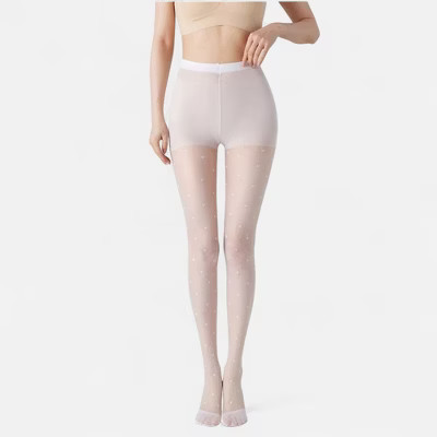 Anna-Kaci Women's Sheer Fashion Tights with Allover Polka Dot Pattern and Reinforced Toe Detail for Casual Looks - One Size Fits Most, White | Target
