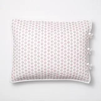 Decorative Border Cotton Slub Wood Block Print Quilt Sham Mauve - Threshold™ designed with Stud... | Target