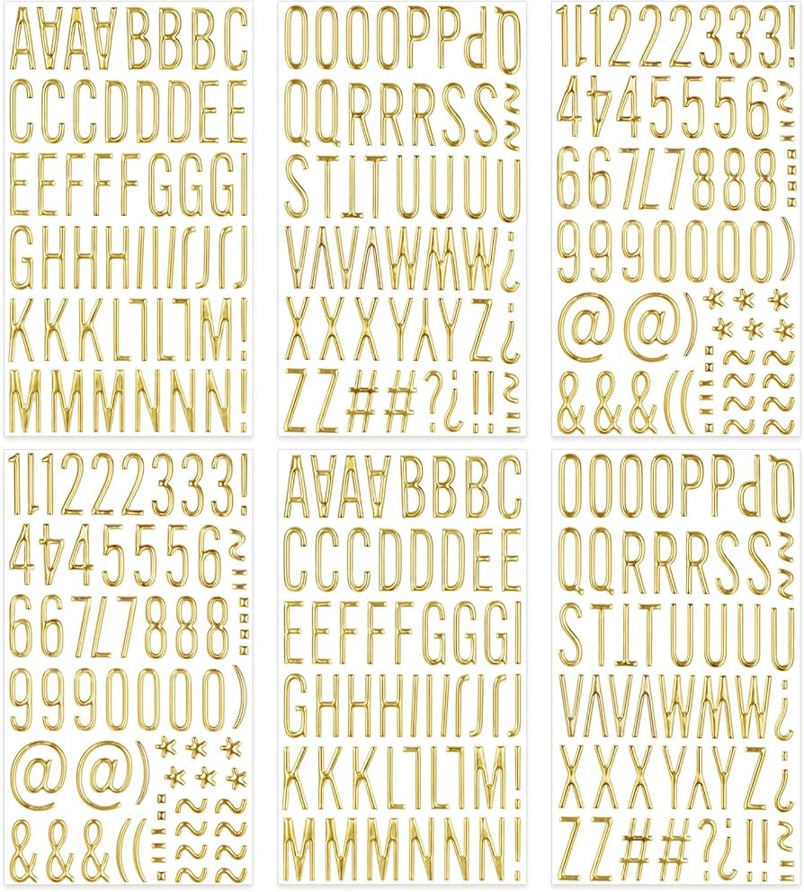6 Sheets Gold Puffy Letter and Number Stickers 1 inch Gold 3D Alphabet Letter Stickers Waterproof... | Amazon (US)
