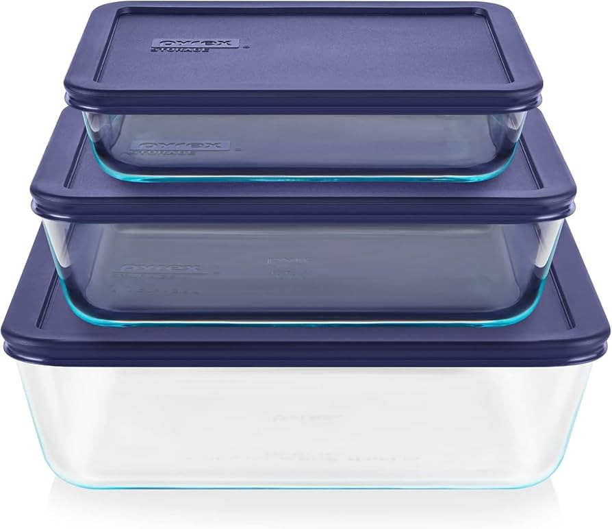 Pyrex Simply Store (3-Pack) Rectangular Glass Food Storage Containers Set, (3, 6 & 11 Cup) Meal P... | Amazon (US)
