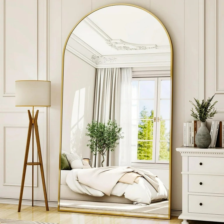 GRAHMCY 78" x 35.2" Arched Large Full Length Mirror Wall Mounted Floor Mirror with Stand, Gold | Walmart (US)