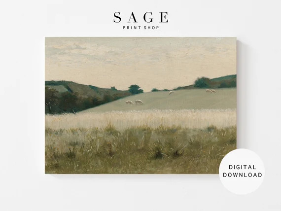 Sheep on the Hillside Vintage Oil Painting  Vintage Landscape | Etsy Canada | Etsy (CAD)