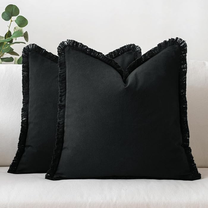 MIULEE Halloween Throw Pillow Covers 24x24 Set of 2 Black Pillow Covers with Fringe Chic Cotton D... | Amazon (CA)