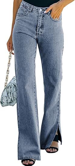 Sidefeel Women Distressed High Waist Wide Leg Jeans Denim Pants | Amazon (US)