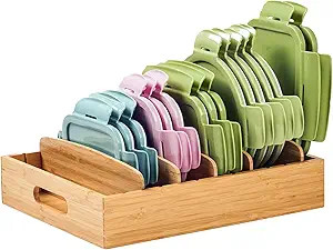 Umilife Kitchen Cabinet Organizer for Food Storage Container Lids, with Adjustable Dividers, Bamb... | Amazon (US)