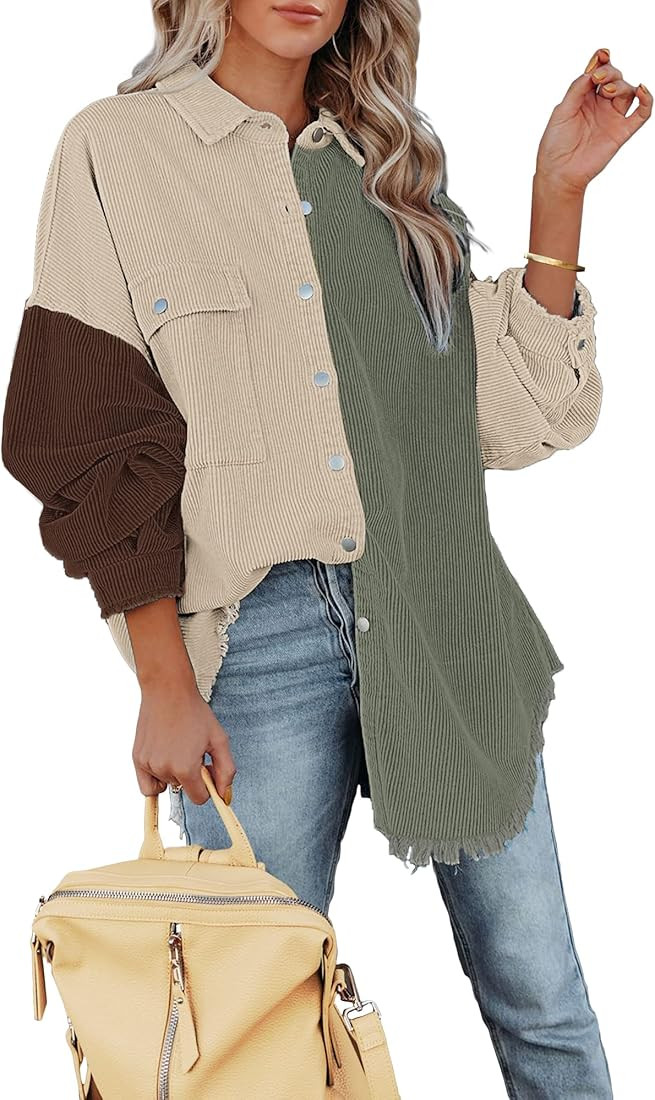 luvamia Womens Shacket Jacket Oversized Corduroy Button Down Shirt Long Sleeve Tops | Amazon (US)