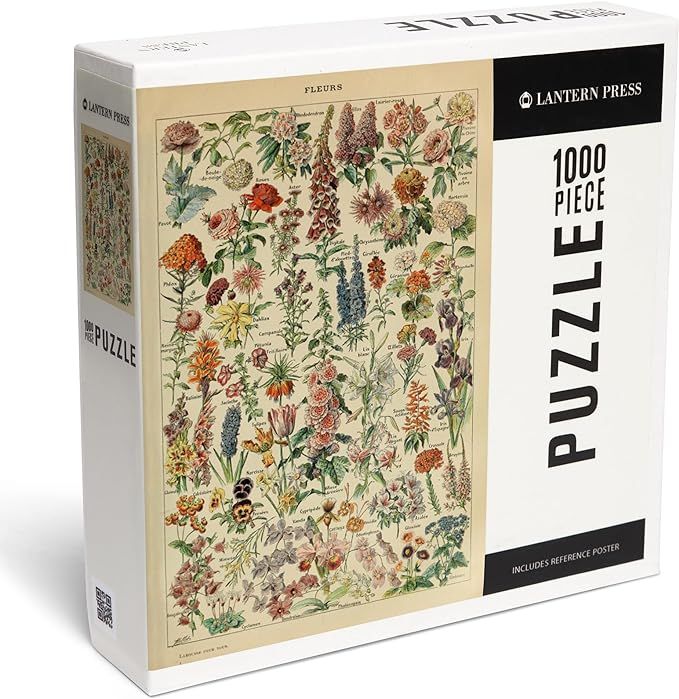 Lantern Press 1000 Piece Jigsaw Puzzle, Assorted Flowers, E, Vintage Bookplate, Adolphe Millot Ar... | Amazon (US)
