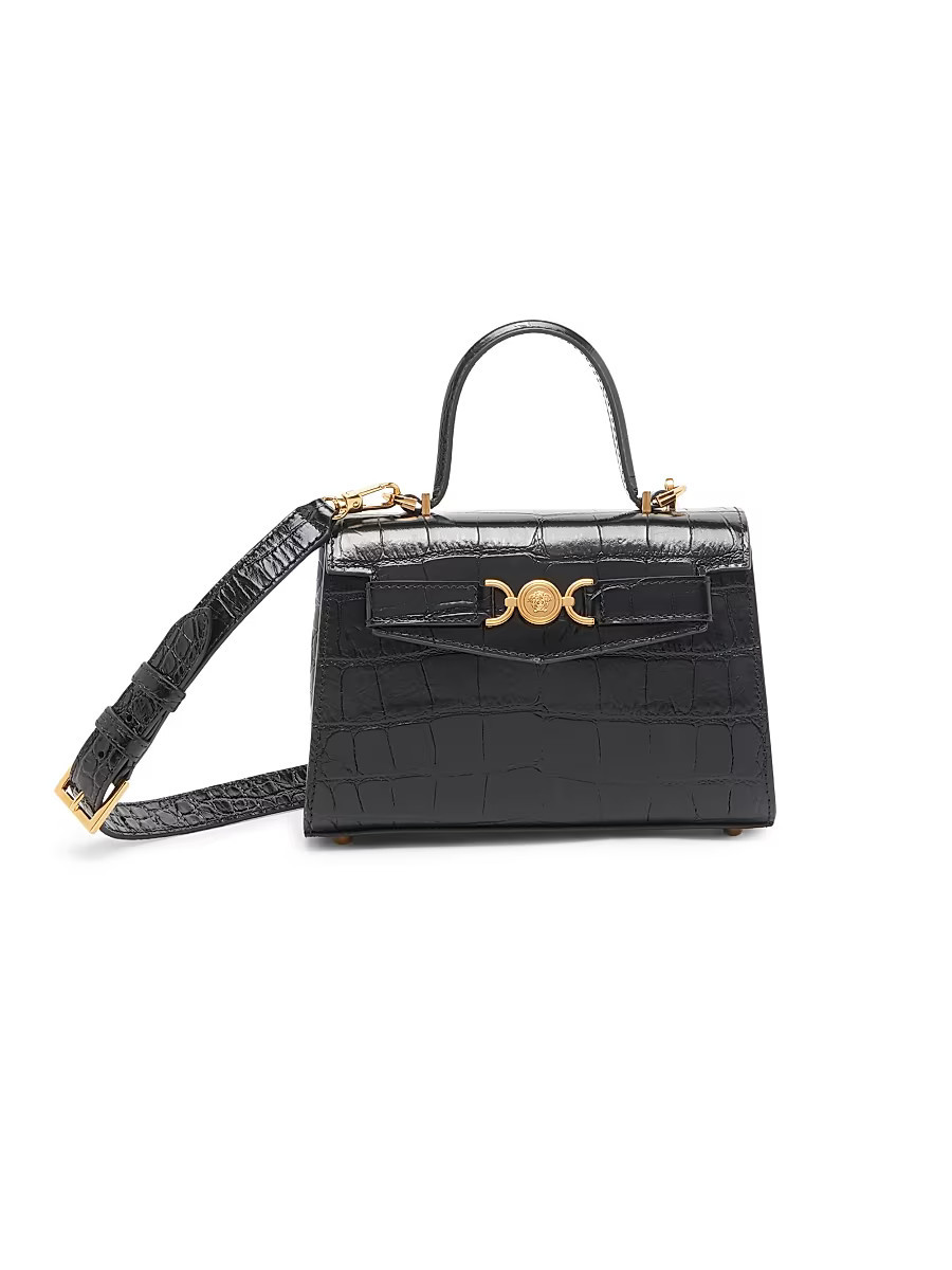 Women's Small Croc-Embossed Leather Top Handle Bag - Black Versace Gold | Saks Fifth Avenue