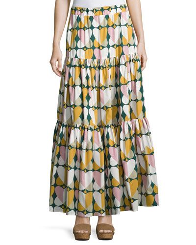 Farfalle Printed Peasant Skirt, Green Pattern | Bergdorf Goodman