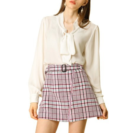 Allegra K Women's Zip Aline Short Plaids Skirt with Belt | Walmart (US)
