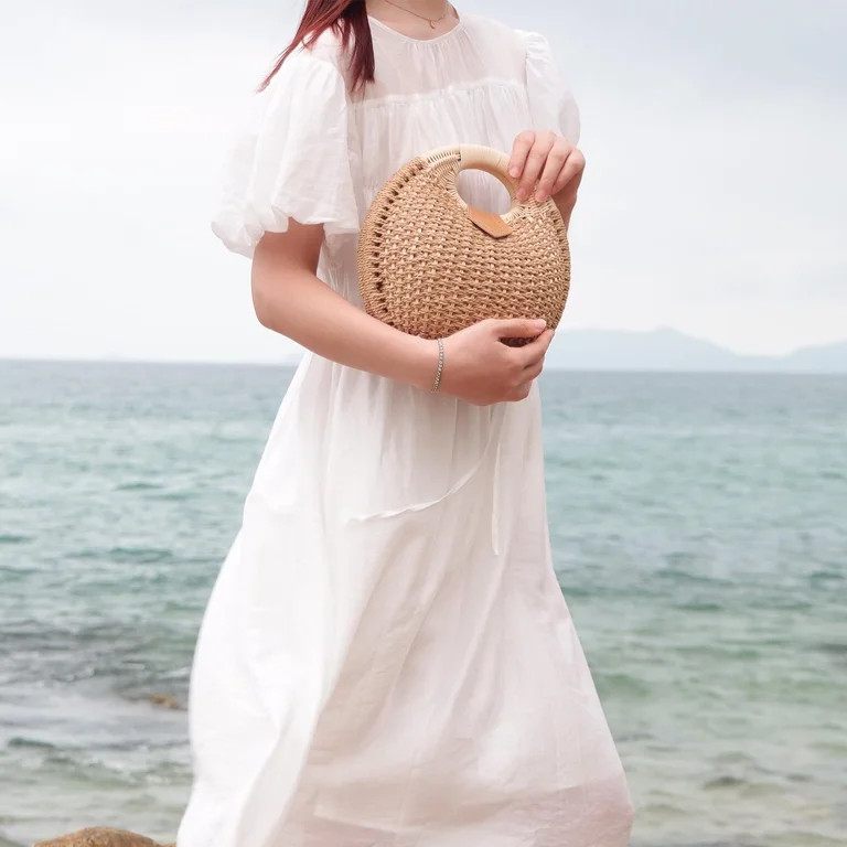 Purses for Women Summer Beach Rattan Tote Bag Round Handle Ring Handbag Retro Handmade Woven Shel... | Walmart (US)