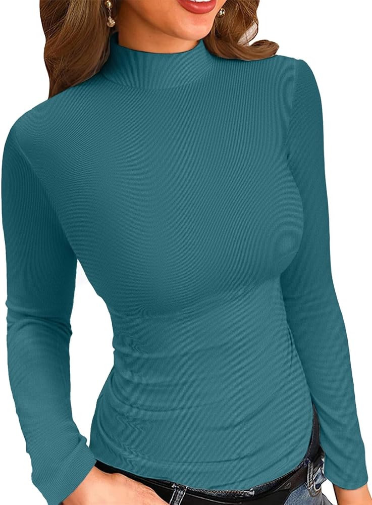VICHYIE Womens Mock Neck Ribbed Long Sleeve Shirts Fall Slim Fitted Tops | Amazon (US)