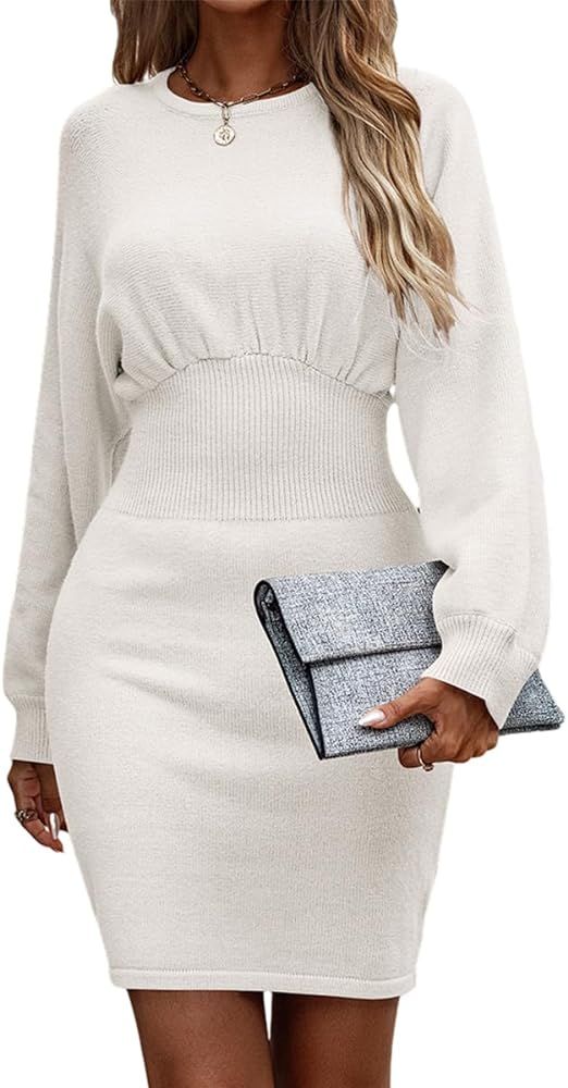 Theenkoln Women Knit Sweater Dress: Long Sleeve Knit Elasticity Slim Bodycon Mini Sweater Dress f... | Amazon (US)