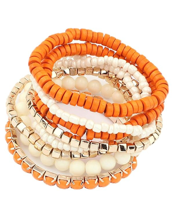 LUREME Bohemian Beads Cube Multi Strand Stretch Stackable Bangle Bracelet Set (bl003172) | Amazon (US)