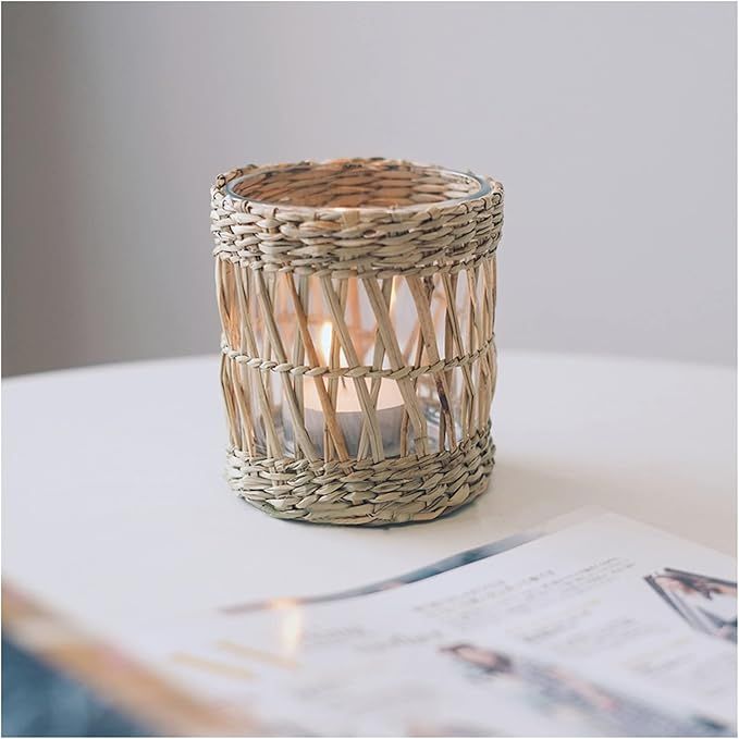 Wicker Woven Tea Light Candle Holder Set of 2, Decorative Handcraft Woven Votive Candle Holder, R... | Amazon (US)