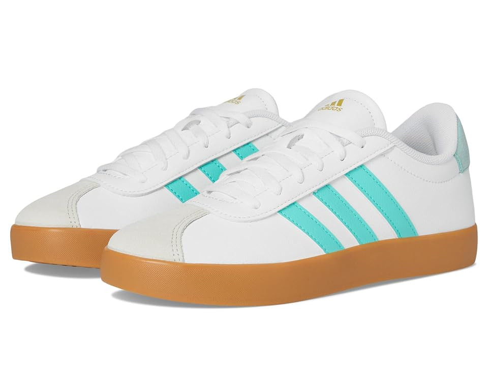 adidas Kids VL Court 3.0 Shoes (Little Kid/Big Kid) Kids Shoes White/Flash Aqua/Alumina: 2 Little Kid M, Textile | Zappos