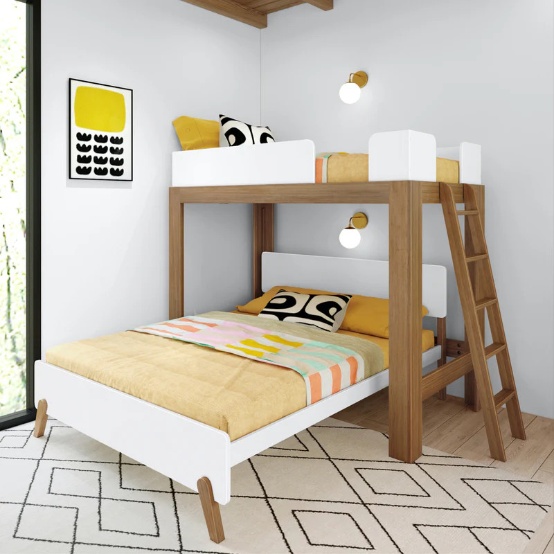 Mid-Century Modern Twin Over Queen L-Shaped Bunk Bed | max & lily